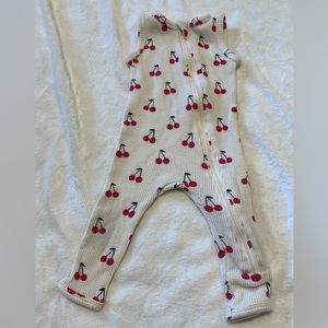 Spearmint love waffle sleeveless romper cherries organic